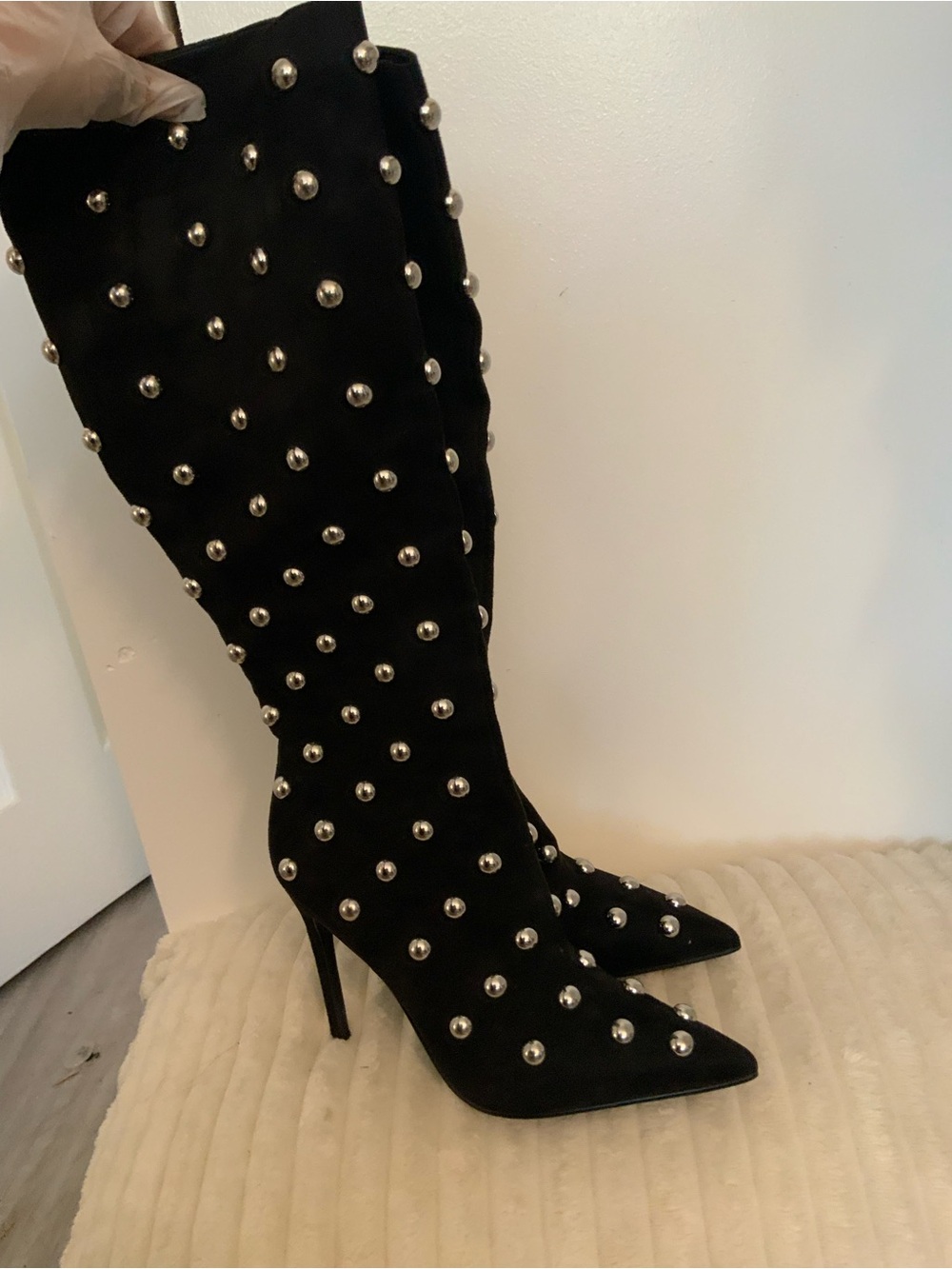 Steve Madden Black Studded Over-the-Knee Stiletto Boots